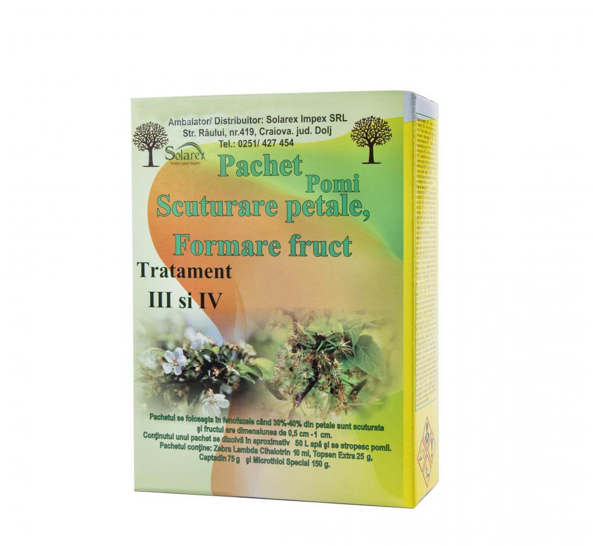 Pachet tratament pomi III-IV - Scuturarea petalelor (10L / 50L / 100L) - Insecticid + 3 Fungicide