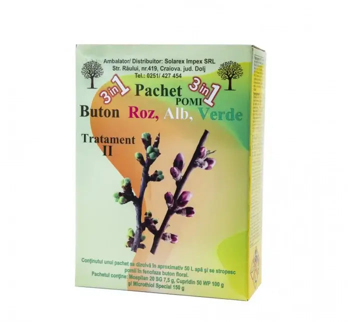 Pachet tratament pomi II (10L / 50L) - Faza buton floral (Cupridin + Microthiol + Zebra)
